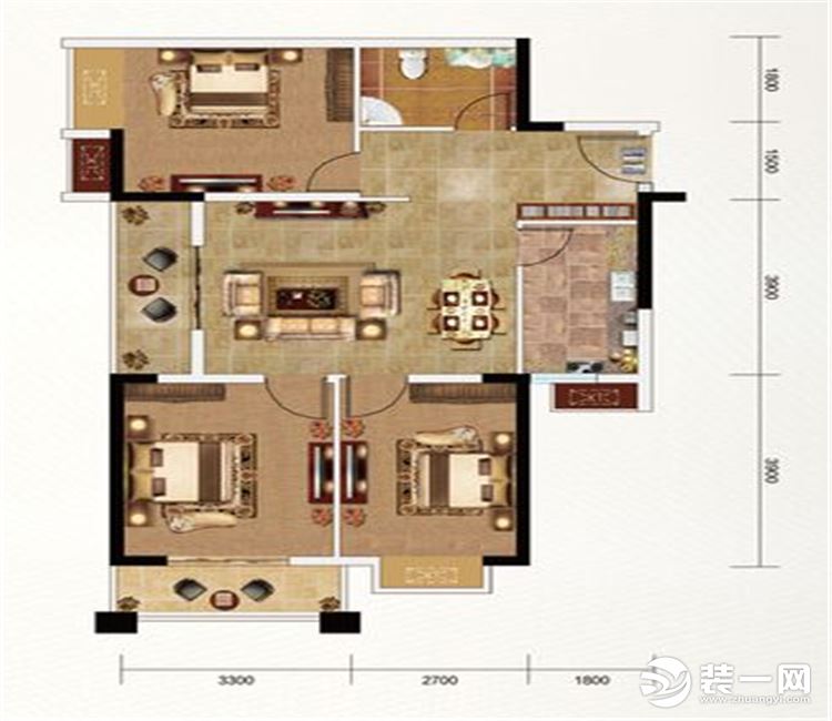 【众意装饰】长投珑庭97平 +美式风格+三居室   户型图