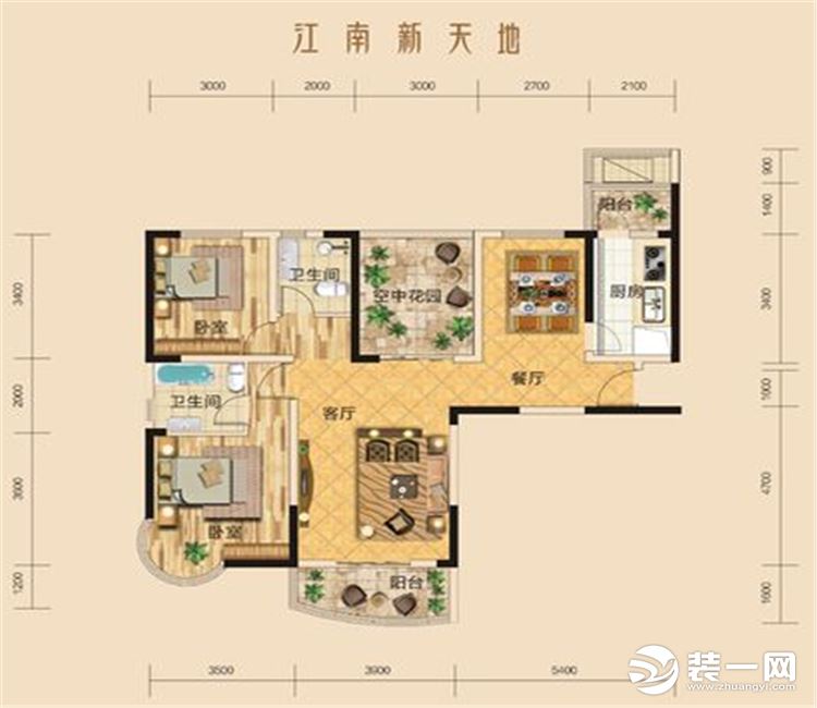 【众意装饰】江南新天地114平 +新中式风格 +三居室 户型图