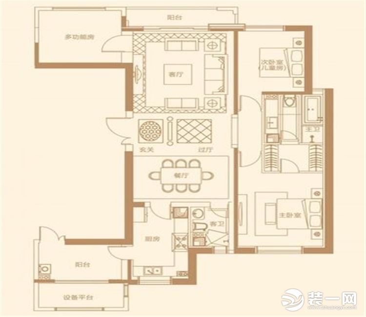 【众意装饰】万达御湖世家183平+ 轻奢风格 + 三居室  户型图