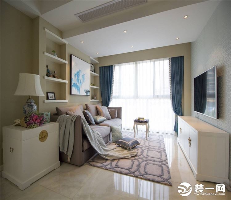 【众意装饰】国采光立方104平 +新中式风格 +三居室 客厅效果图