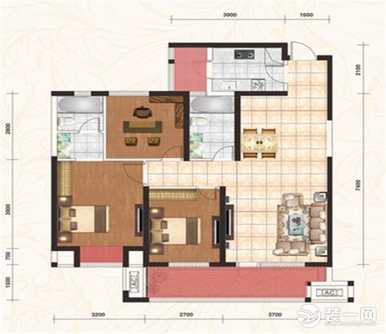 【众意装饰】中建南湖壹号109平+简约美式风格+ 三居室  户型图