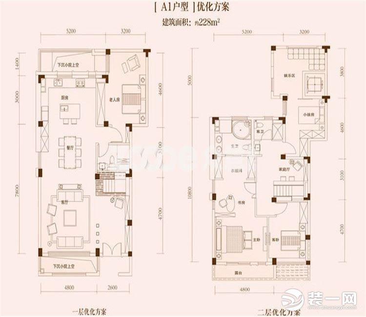 【眾意裝飾】驛山高爾夫228平 +混搭風(fēng)格 +別墅  戶型圖