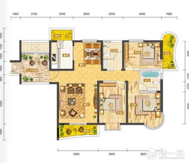 【众意装饰】江南新天地137平+ 简约美式风格 +三居室  户型图