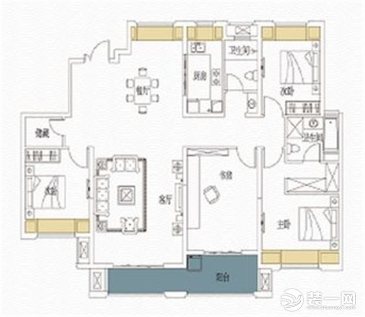 【眾意裝飾】復地東湖國際170平+  美式風格 +四居室  戶型圖