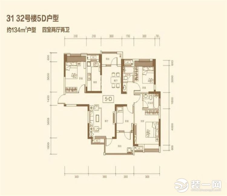 【众意装饰】保利公园九里134平+ 新中式风格+  三居室  户型图