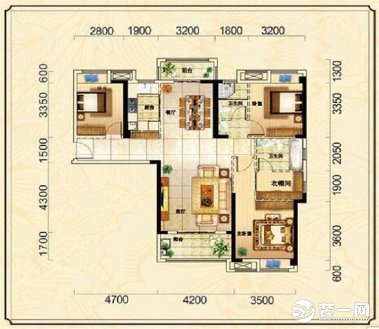 【众意装饰】水墨江郡133平+ 简约美式风格 + 三居室  户型图