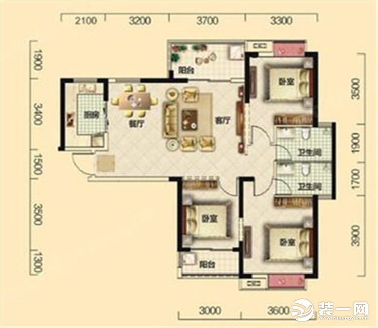 【众意装饰】中建文华星城125平 +现代风格 +三居室  户型图