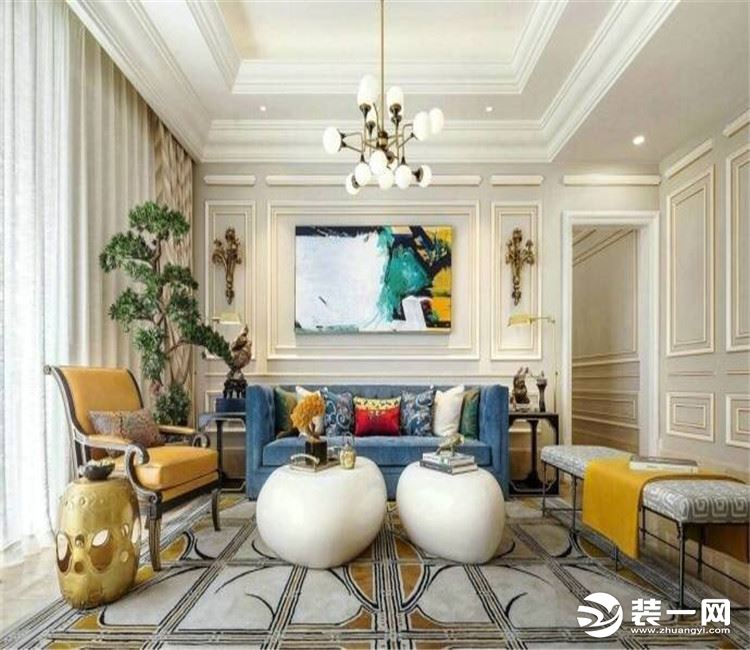 【众意装饰】绿地悦澜湾150平 +新古典风格+ 四居室  客厅效果图