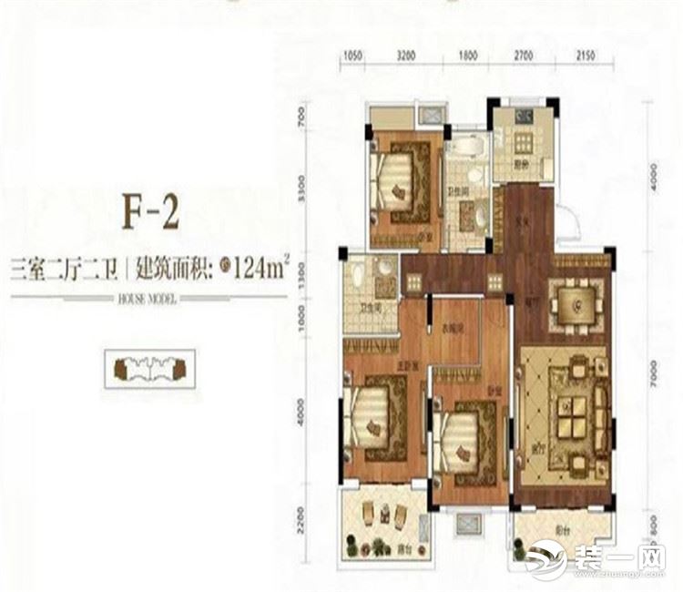 【众意装饰】北辰优+124平+现代简约风格+三居室  户型图