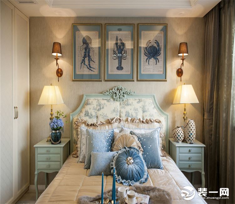 【众意装饰】复地东湖国际170平+ 地中海风格+ 四居室  卧室效果图