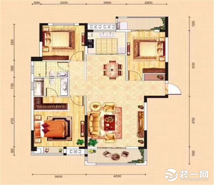 【众意装饰】宜化星都汇127平+ 现代风格 +三居室  户型图