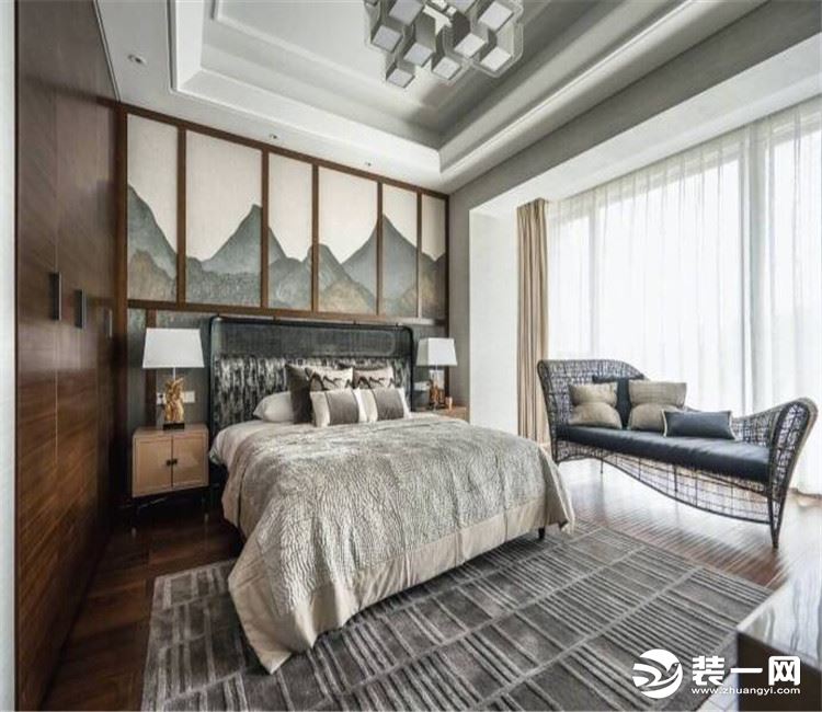 【众意装饰】汤逊湖壹号200平 +新中式风格+ 五居室  卧室效果图