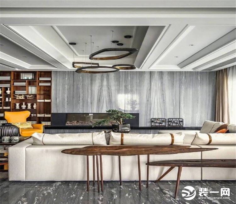 【众意装饰】汤逊湖壹号200平 +新中式风格+ 五居室 客厅效果图