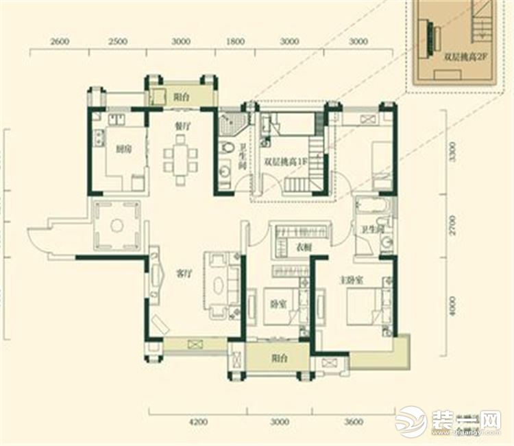 【众意装饰】汤逊湖壹号200平 +新中式风格+ 五居室  户型图
