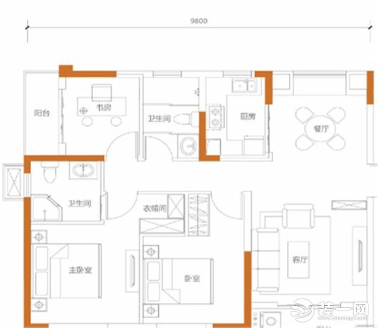 【众意装饰】东原乐见城106平+ 简约风格 +三居室 户型图