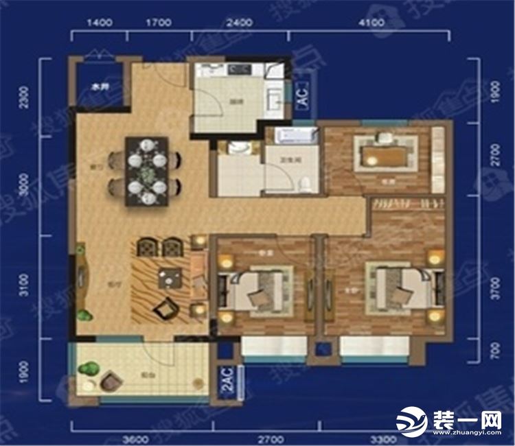 【众意装饰】广信万汇城95平+ 现代简约风格+ 三居室  户型图