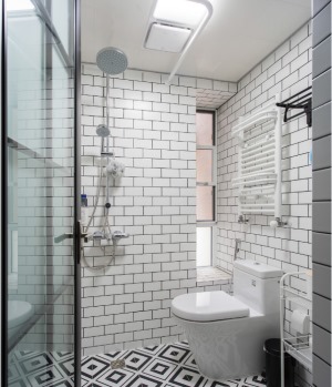 卫生间 黑白色调拼花砖，塑造个性的复古风卫生间，文艺气息十足；