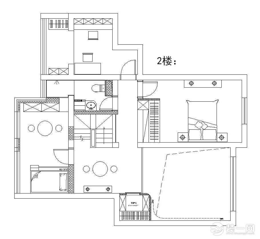 #二楼平面布置图  一楼为了实现这个挑高的客厅，牺牲了2间卧室，但是换来了家人的“共享空间”，更棒的