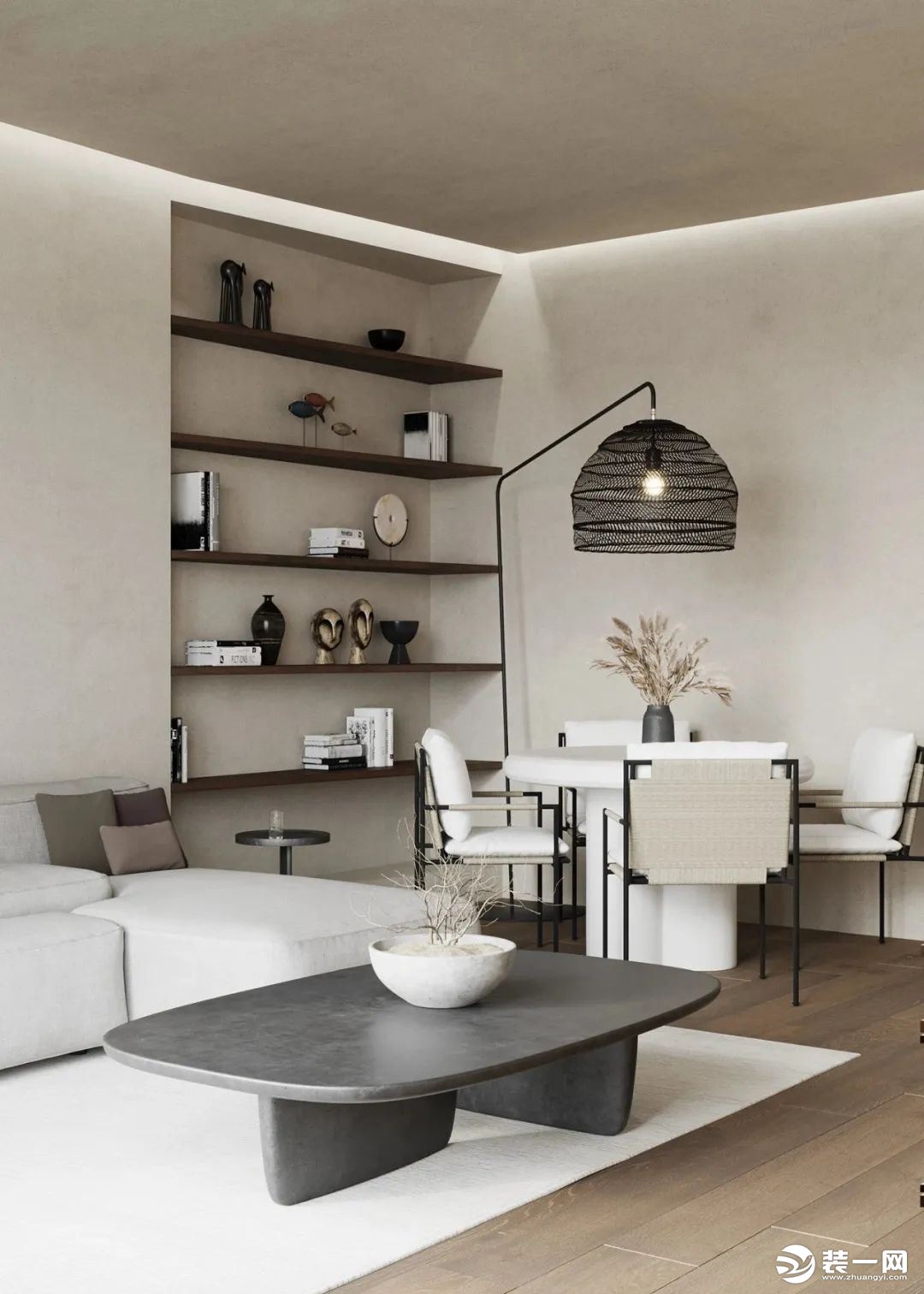 客厅整体以白色为主，用沙发来定义主色调，越简单越经得起考验，让回家变成一种期待。