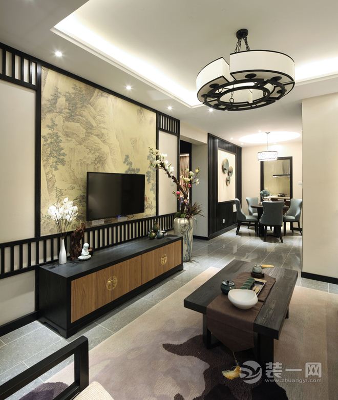 重庆乐置家装饰 御龙天峰 128平 三居室 造价19万 新中式风格 电视墙