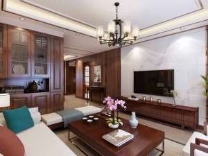 中海蓝庭105平中式风格家装案例