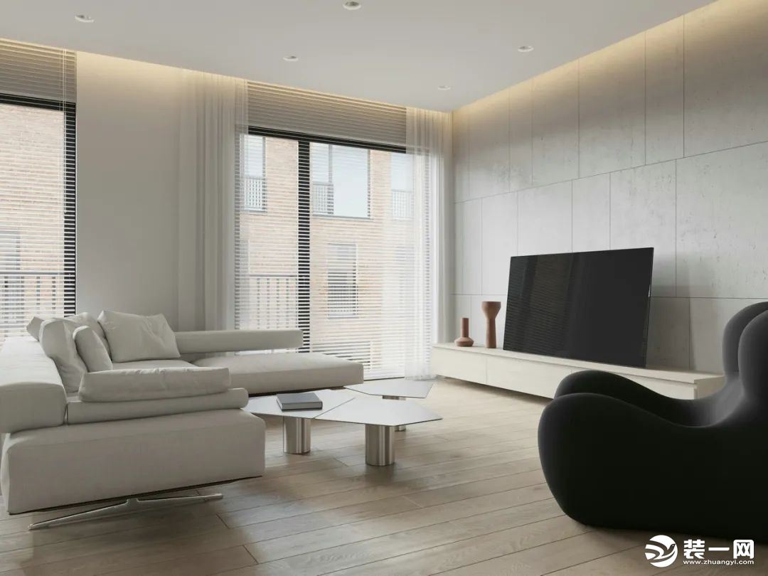 整个空间以暖色为基底，搭配白色的沙发，在良好的采光下营造出透亮，洁净的视觉感受。