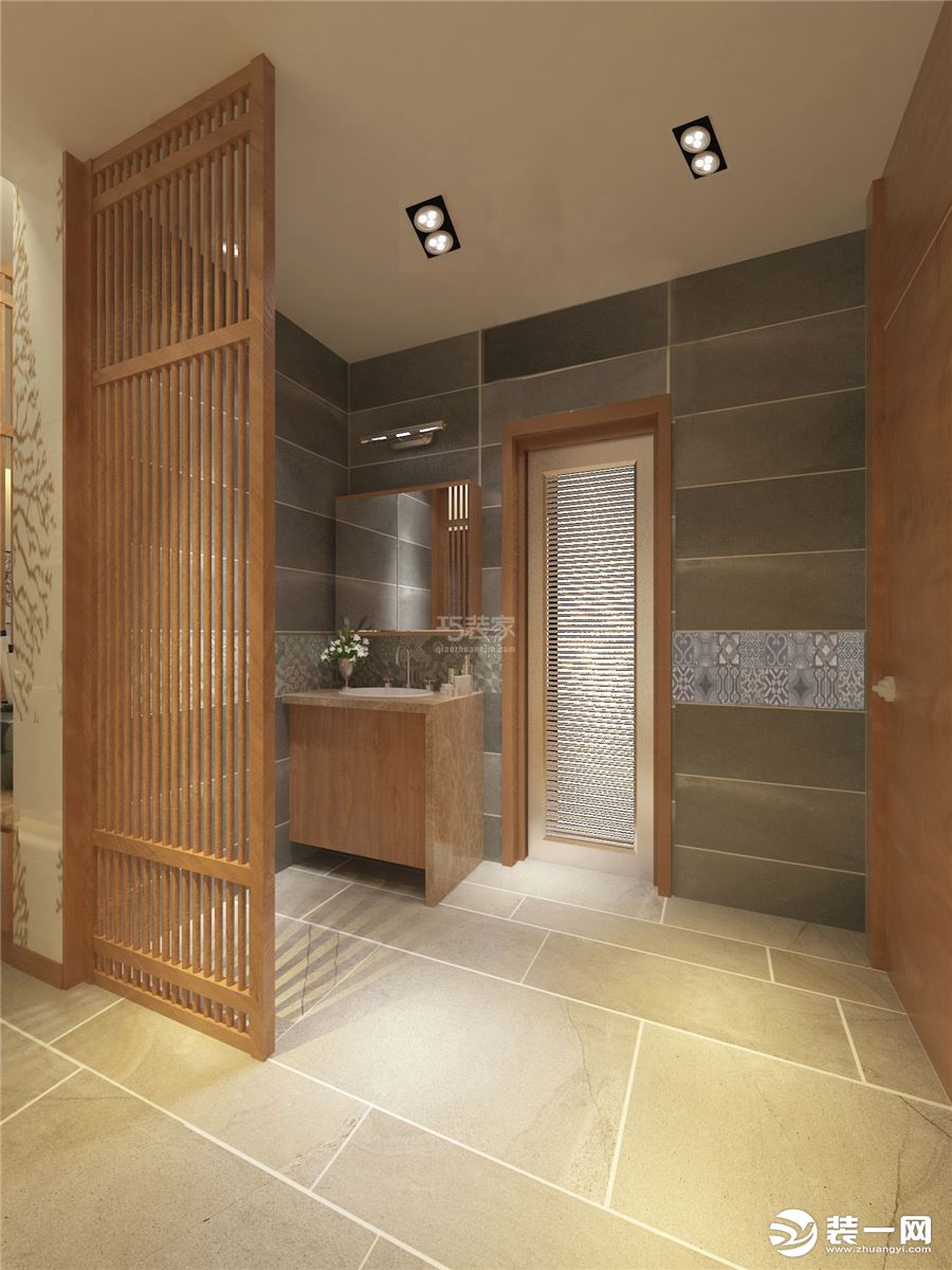雅荷智能家园176平米新中式风格造价12万 洗手间格隔栏