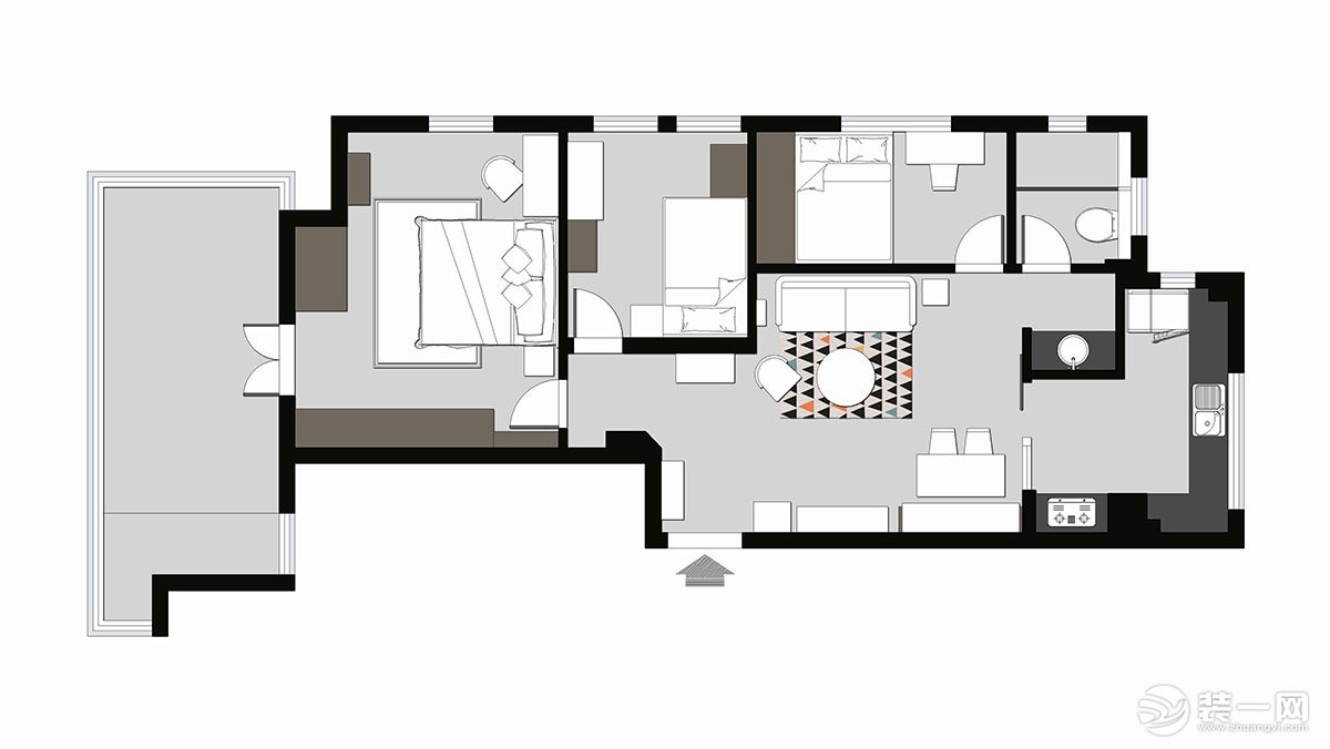 西安望庭国际94平米二手房现代简约风格改造 小三居装修
