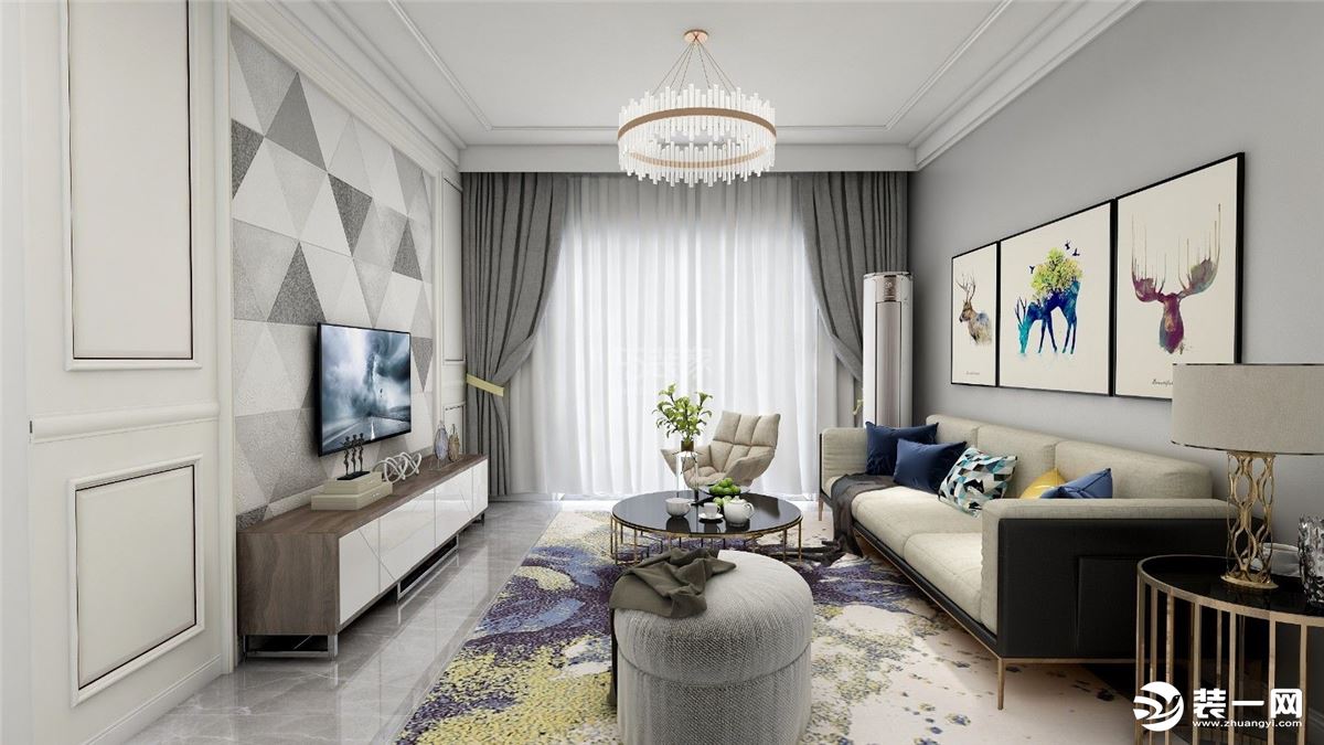 客厅设计效果，简单的装饰品和浅色调搭配。
