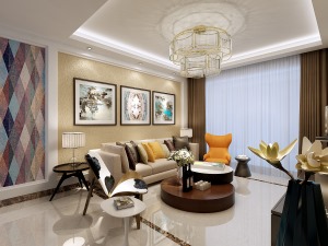 西安今朝装饰设计公司 万景荔知湾128平米现代简约风格 现代简约沙发背景墙设计