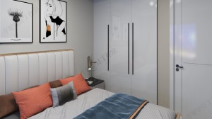 英迈定制的整面嵌入式衣柜墙，纯白色的柜子在实现储物功能的同时也赋予了空间更加整洁纯净的氛围。