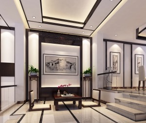 【苏州东易日盛】300平米新中式风格别墅客厅装修效果图