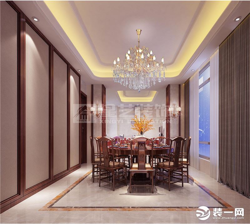 300平别墅新中式风格餐厅装修效果图