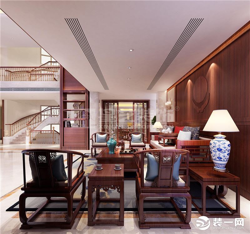 300平别墅新中式风格客厅装修效果图