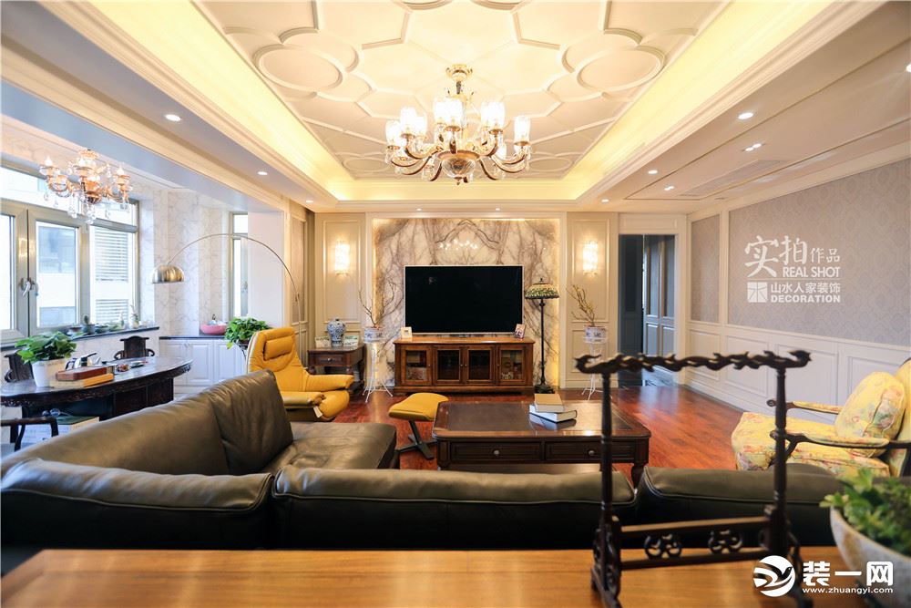 【山水人家装饰】金融国际250平大平层新古典客厅装饰装修效果图