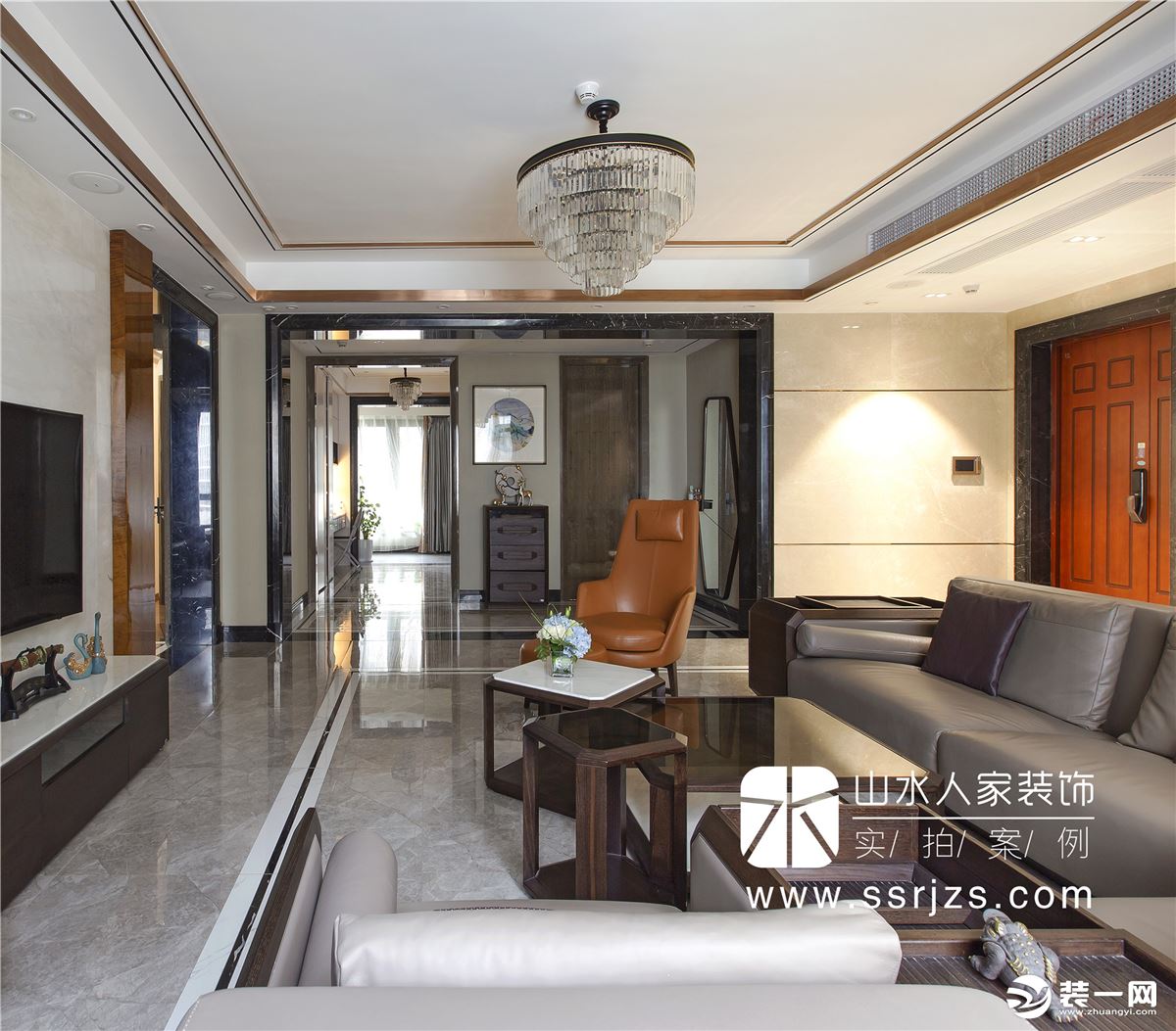 【武汉山水人家装饰】绿地金融国际城+240三室两厅+客厅 后现代风格家装效果案例