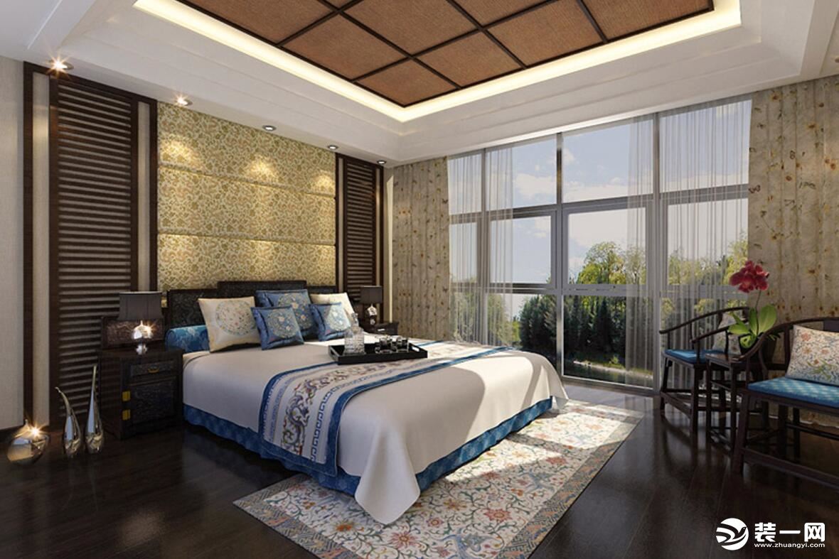 西安紫苹果集团125㎡三室两厅新中式风设计-卧室设计效果图