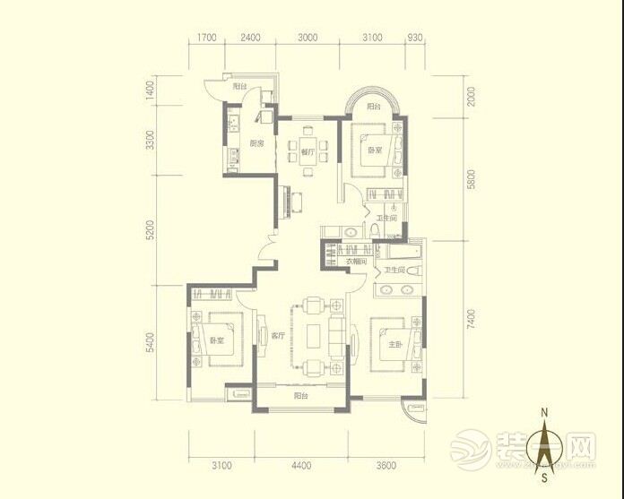 郑州美景鸿城139平三居室欧式风格赏析 -户型图