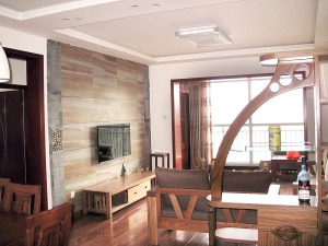 中式风格两居室电视背景墙装修设计