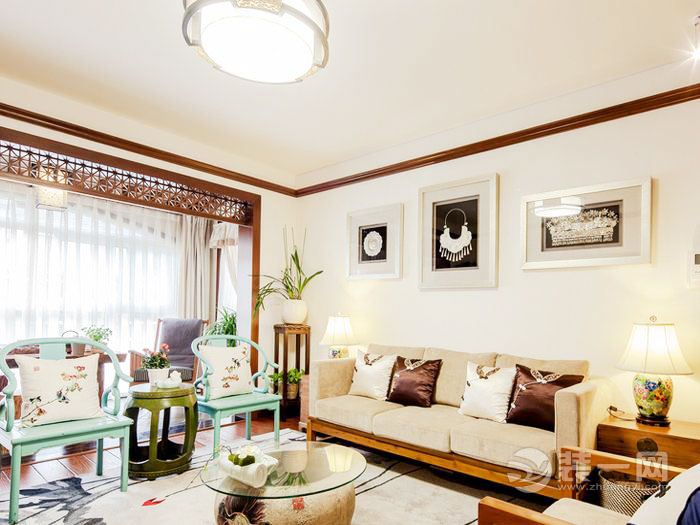 爱特装饰-59平 二居室 造价7万 现代中式风格客厅一角