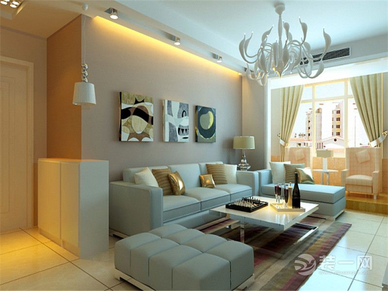 银翔翡翠谷 三居室 123平 造价13万 现代风格客厅