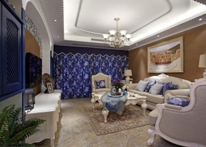 斌鑫中央国际公园 三居室 125平 造价18万 地中海风格客厅