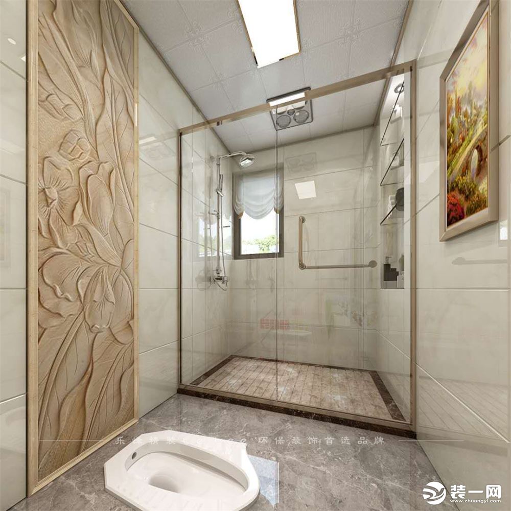 卫生间：简单的墙面浮雕设计让这个简单的卫生间看着像宫殿。