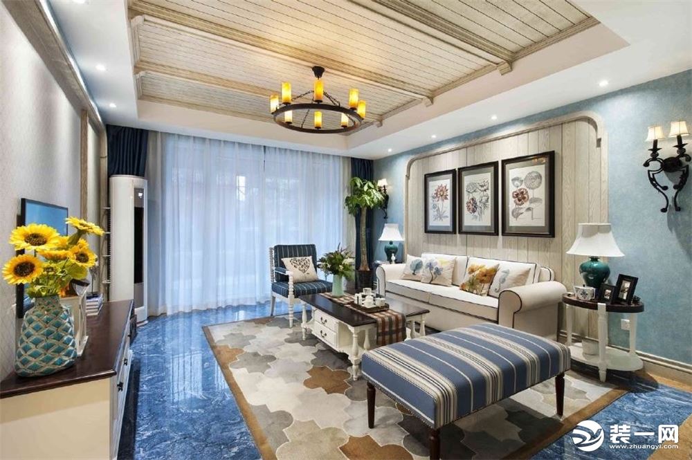 万象天成88平三居室地中海风格案例造价7.6万--客厅