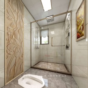 卫生间：简单的墙面浮雕设计让这个简单的卫生间看着像宫殿。