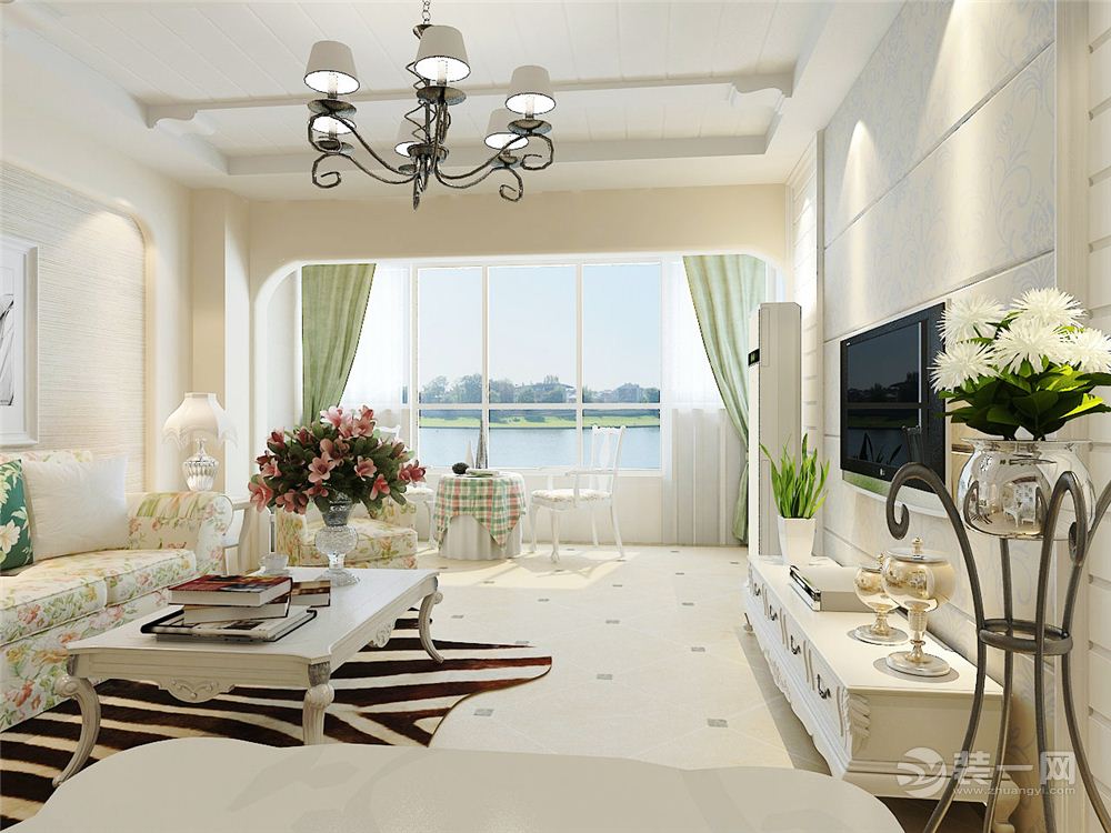 乐尚装饰 万科悦湾 78平 二居室 造价14万 田园风 客厅