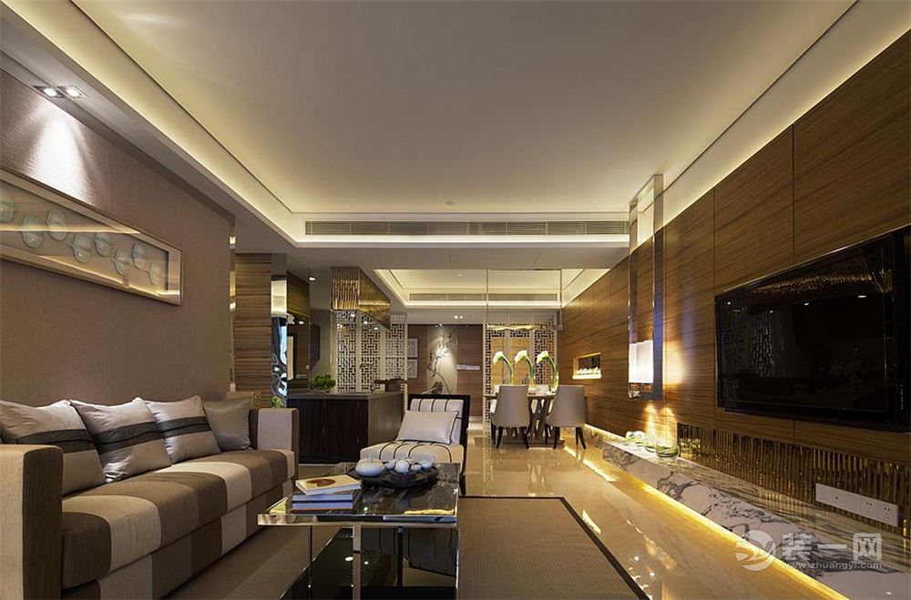 乐尚装饰 中德莱茵国际 101平 三居室 造价19万 中式风格 客厅