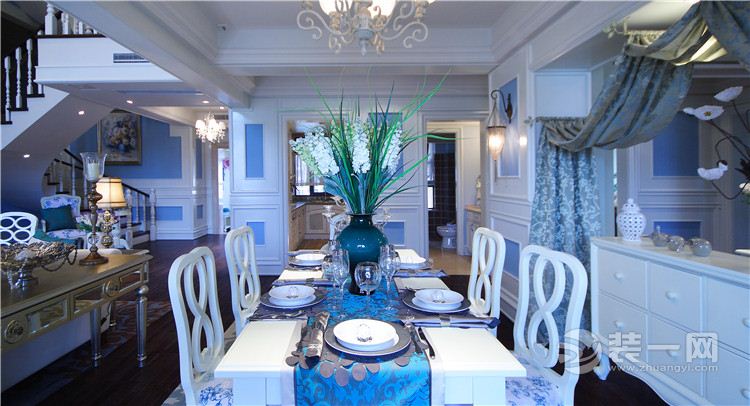 乐尚装饰 首创德尔菲谷 252平 别墅 造价26万 地中海风 餐厅