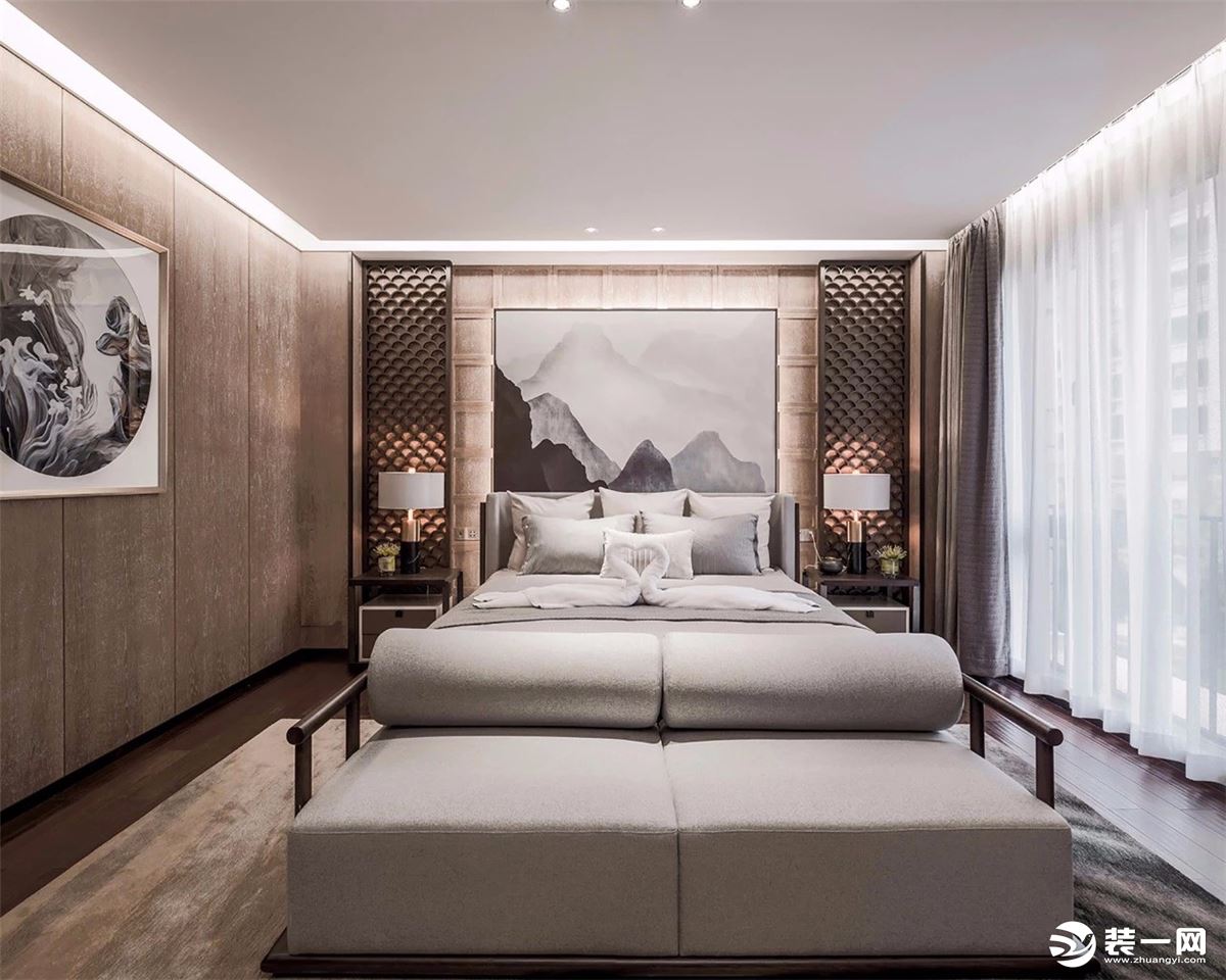 重庆乐尚装饰丨法兰西庄邸230平米中式风格卧室效果图