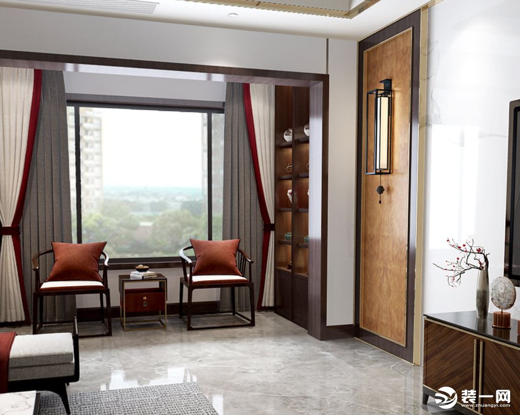 重庆乐尚装饰丨首钢美利山300平米新中式风格客厅效果图